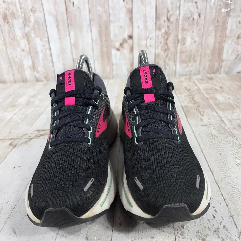 Brooks Ghost 14 Womens 6 Wide Black Pink Teal Running Shoes 1203561D013